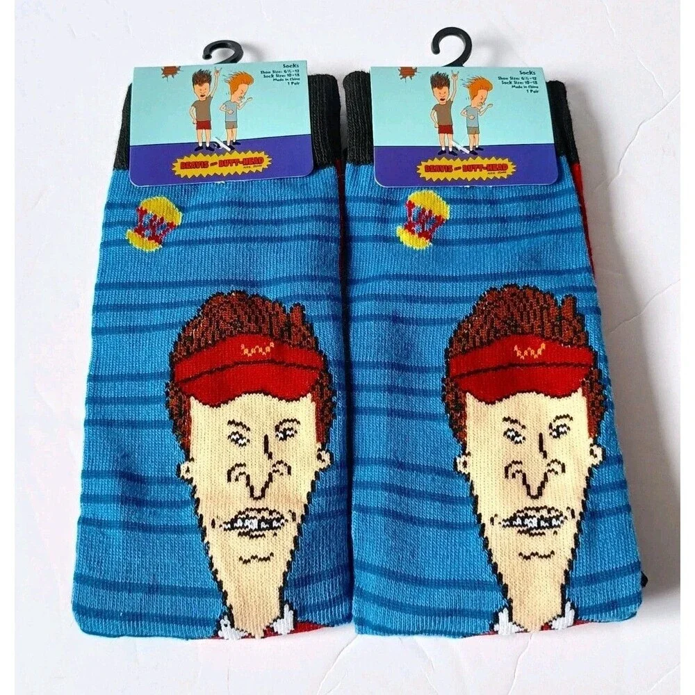Beavis and Butt-Head Crew Socks Size 10-13 Unisex Cartoon Graphic Set Of 2
